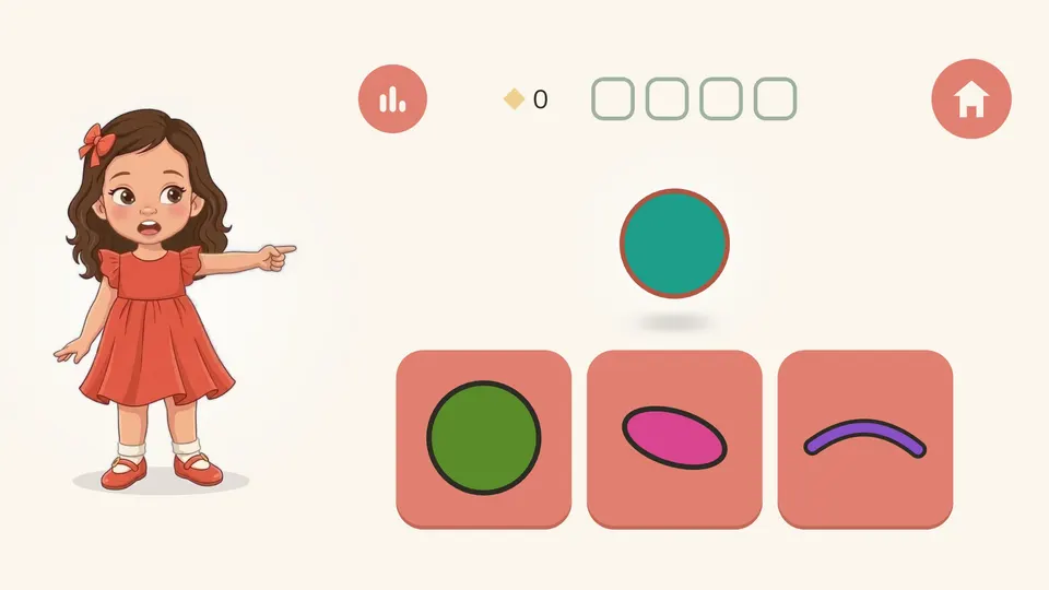 A shapes activity: the child finds the circle among a circle, an oval and an arc